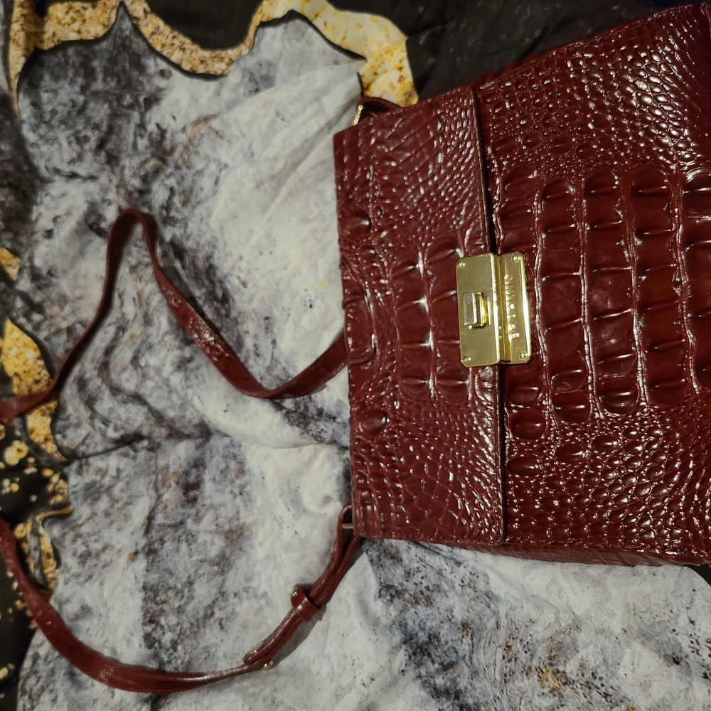 Elegant Red Brahmin Crocodile-Embossed Women's Bag